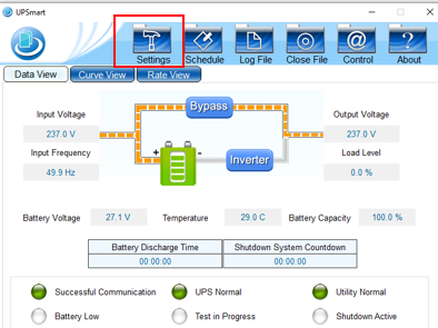 UPSmart Settings Button